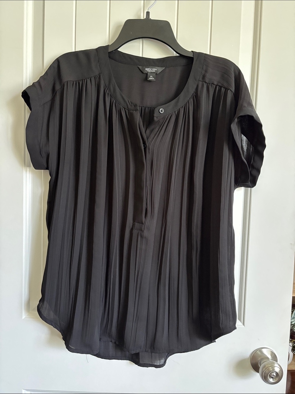 Simply Vera Vera Wang Black Pleated Short-Sleeve Blouse